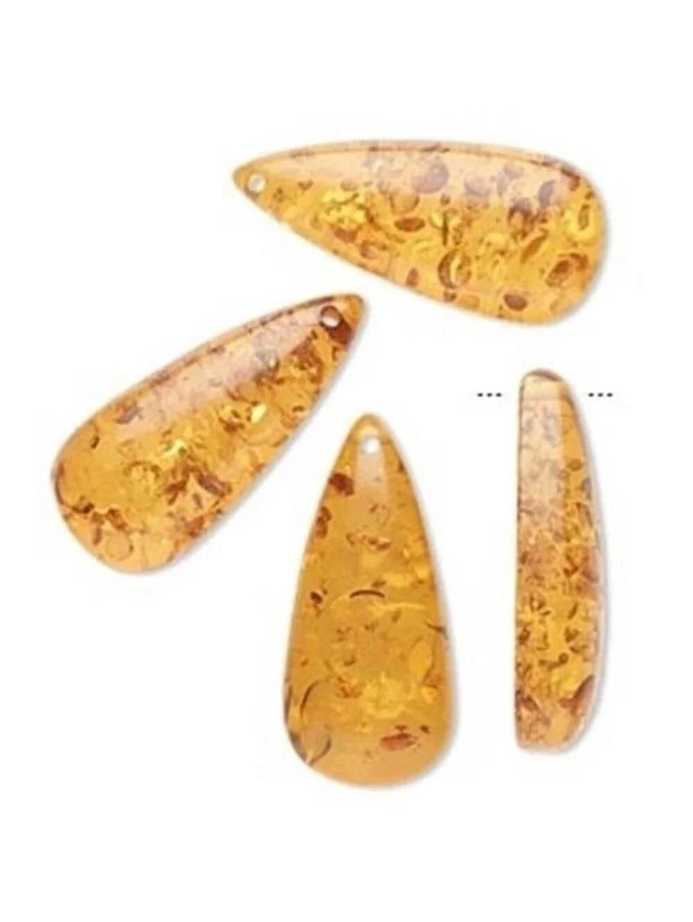 2 Golden Faux Amber 31mm Pendant Focal Teardrop Beads